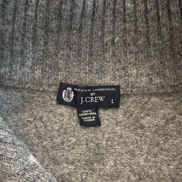 J Crew Mens L 100% Lambs Wool Gray White Argyle Sweater High 1/4 Zip Pullover - Picture 2 of 5